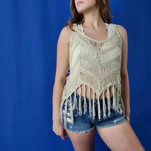 Cream Crochet Tassel Cover Up - M - Picture 2 of 5